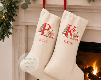 Personalised Christmas Stocking | Linen Santa Stocking with Name | Custom Christmas Stocking | Christmas Fireplace Decoration UK