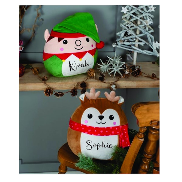 Personalised Squishy - Mumbles Squidgy Animal - Christmas teddy, Christmas Eve Box Filler, Christmas Eve Gift, Reindeer teddy - Elf Teddy