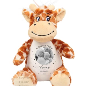 Memory Soft Toy - A Cuddle From Heaven - Memory Gift - Memorial Photo Gift Bereavement Loss of Loved One - Sympathy - Grandparent in Heaven Giraffe