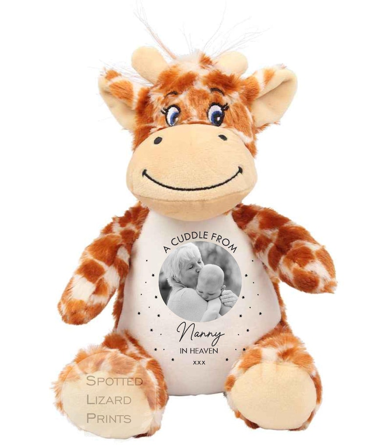 Memory Soft Toy - A Cuddle From Heaven - Memory Gift - Memorial Photo Gift Bereavement Loss of Loved One - Sympathy - Grandparent in Heaven Giraffe