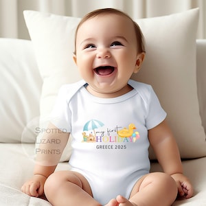 Personalised My 1st Holiday - Destination First Vacation Beach Theme Bucket and Spade - 1st Holiday T-Shirt - First Summer Holiday T- Shirt