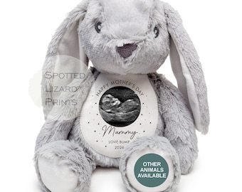 Mothers Day Gift From Bump Bunny Soft Toy - Mummy Teddy Bear - Baby Scan Teddy - Mothers Day From Bump - First Mothers Day Gift