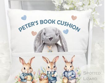 Personalised Easter Book Cushion, Personalised Easter Gift, First Easter Gift, Easter Rabbit, Bunny