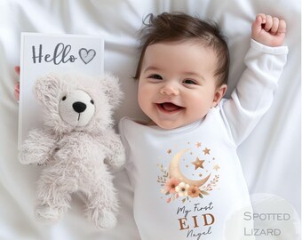 Conjunto personalizado para bebé "Mi primer Eid Mubarak" / Pijama/mono con nombre personalizado para el primer Eid / Regalo para bebé del primer Eid / Ropa islámica para bebé / Eid