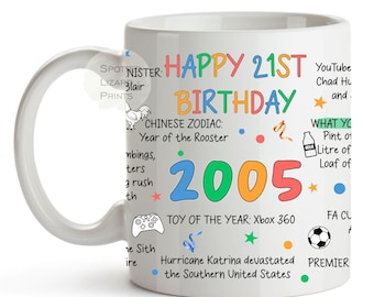 21st Birthday Mug – Born in 2005 Facts – Back in 2005 – Unique Gift for 21st Birthday – 21 Keepsake Mug for Him, Her, Friend, Son, Daughter