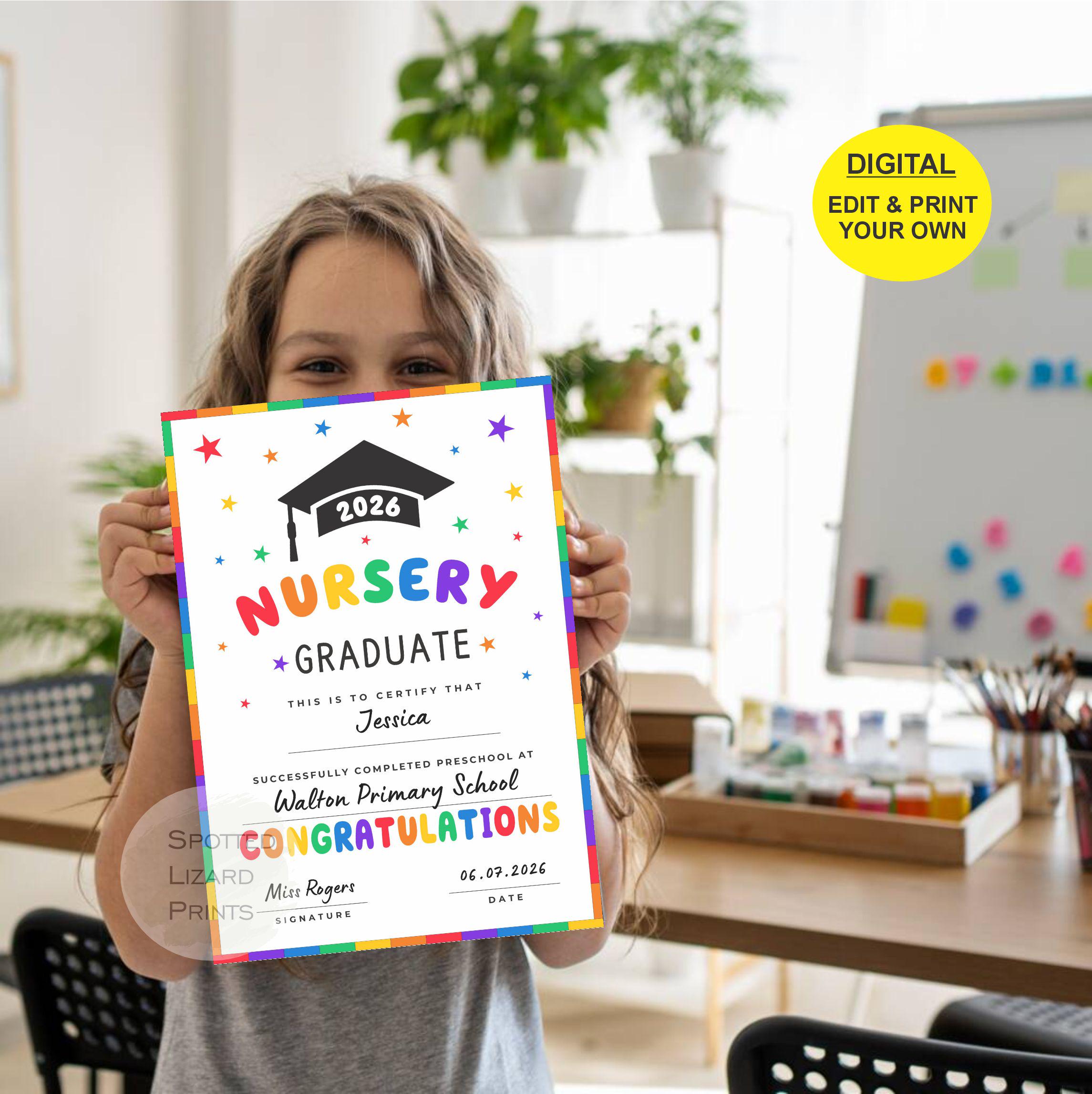 EDITABLE Nursery Graduation Certificate | Graduation Certificate, Last ...