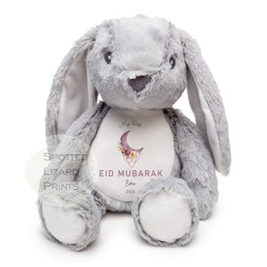 My First Eid Mubarak Personalised Baby Outfit & Teddy | Custom Name First Eid Sleepsuit Vest Romper | 1st Eid Gift Baby Eid al Fitr al Adha GREY Bunny