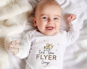 Personalised First Holiday Baby Grow | First Time Flyer Baby Vest | Baby First Holiday Outfit | Personalised Sleepsuit | Vacation Shirt UK