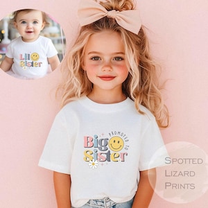 Camiseta para hermana mayor para niños - Ropa para hermanas pequeñas - Bonita camiseta - Idea de regalo para hermanos - Camiseta de colores pastel para hermana mayor, promocionada a hermana mayor
