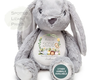 Personalised Baby Soft Toy Born in 2026 | Custom Name Plush Teddy | New Baby Gift | Baby Shower Gift | Baby Girl Boy Keepsake | Welcome
