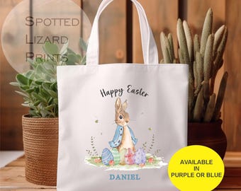 Personalised Happy Easter Tote Bag - Easter Egg Hunt Bag - Peter Rabbit - First Easter Gift