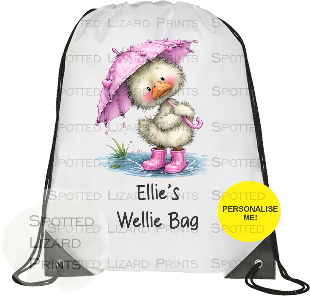 Drawstring Wellies Personalised Duck Wellie Bag – Children’s Drawstring PE Bag – Custom ...