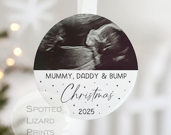 Personalised Bump First Christmas Bauble, Scan Photo Gift, Baby Announcement, Coming Soon, First Christmas, - Christmas Ornament