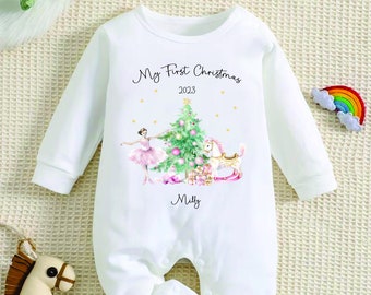 Personalised First Christmas Baby Rompersuit/Vest- My First Christmas Sleepsuit - 1st Xmas Nutcracker