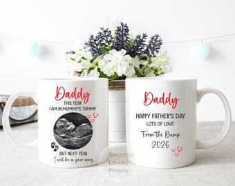 Taza personalizada con ecografía del bebé para papá / Regalo para futuro papá / Taza del primer Día del Padre desde la barriga / Taza con foto para anunciar el embarazo (Reino Unido) / Regalo para papá primerizo