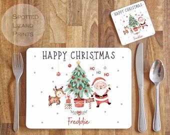 Personalised Christmas Placemat and Coaster Set, Kid&#39;s Dinner Set, Christmas gift, Children&#39;s Birthday Gift, Christmas Placemat
