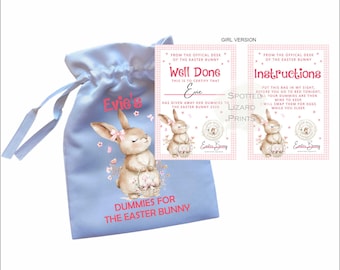 Personalised Dummy for The Easter Bunny and Letter, Dummies Bag for Easter Bunny, Dummy for Easter Baby Pouch and Note, Dummy Fairy Bag