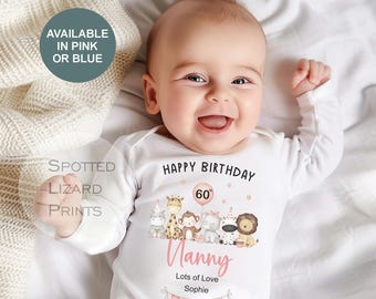 Happy 60th Birthday Nanny, 60th Birthday, My Nanny, 60th Grandma Birthday, Nanny Birthday, Sleepsuit Baby vest 50th 60th 70th 80th Birthday