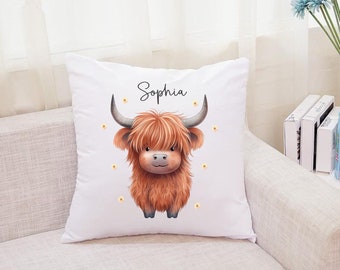 Highland Cow Pillow, Personalised Pillow, Gift for Mothers Day, Personalised Highland Cow, Scottish Cow, Pillow, Cow Pillow, Highland Cow