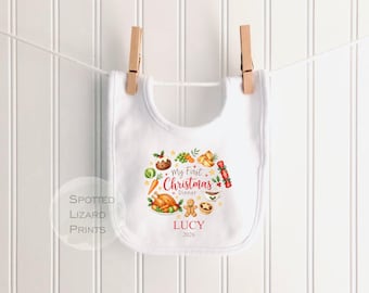 Personalised My First Christmas Dinner Baby Outfit 2026 | Baby Bib, Vest, Sleepsuit or T-Shirt | 1st Christmas Gift
