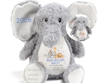 Personalised Baby Elephant Teddy - Born in 2026 Teddy - Baby Elephant - New Baby Gift - Baby Boy - Baby Girl Born in 2026 Personalised Baby