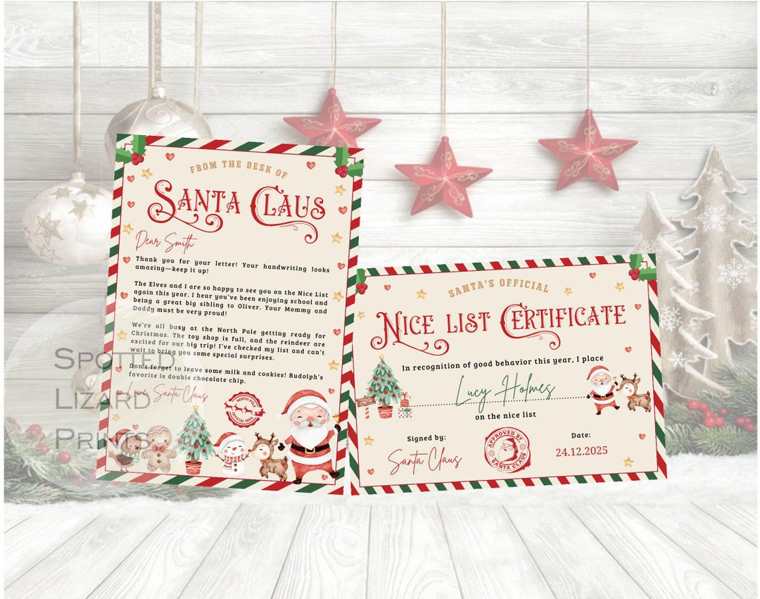 Official Letter From Santa Approved Letter + Santa Nice List ...