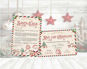 Lettre personnalisée du père Noël et de la belle liste | Lettre officielle du Père Noël | Lettre de Noël personnalisée | Certificat Pôle Nord