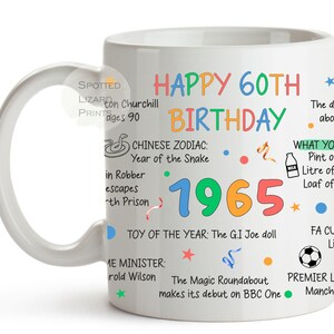 60歳の誕生日マグカップ – 1965年生まれの豆知識 – 1965年当時 – 60歳の誕生日に贈る特別なギフト – 彼、彼女、友人、息子、娘への60歳の記念マグカップ
