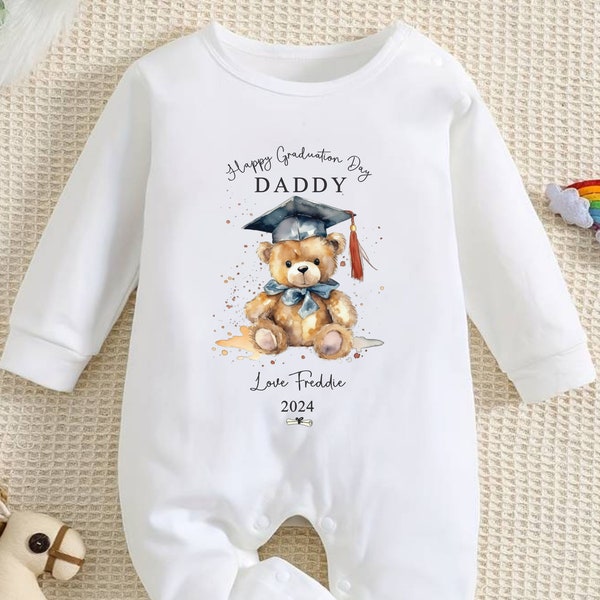 Personalised Happy Graduation Daddy, Graduation Mummy, Auntie, Uncle Baby Outfit - Congratulation on your Graduation Day Babygrow | Vest