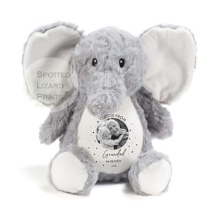 Memory Soft Toy - A Cuddle From Heaven - Memory Gift - Memorial Photo Gift Bereavement Loss of Loved One - Sympathy - Grandparent in Heaven Elephant