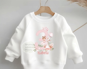 Personalised Ballerina 3rd Birthday Sweatshirt | Three Today Birthday Girl Outfit | Ballet Birthday T-Shirt | Name 3rd Birthday Jumper