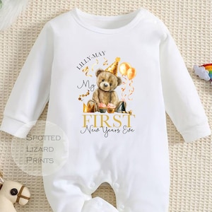Personalised First New Years Eve Baby Outfit- My First New Years Eve Sleepsuit or Vest - 1st New Year Teddy