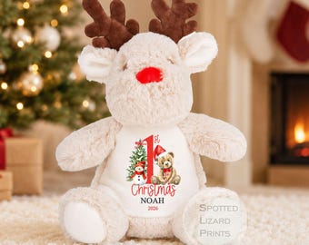 Personalised First Christmas Reindeer Teddy | Baby's 1st Christmas Gift | My First Christmas Soft Toy | Christmas Eve Keepsake