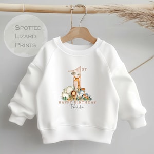 Sweat-shirt personnalisé Safari pour premier anniversaire, Pull Jungle pour premier anniversaire, Tenue d'anniversaire garçon, Cadeau personnalisé pour premier anniversaire