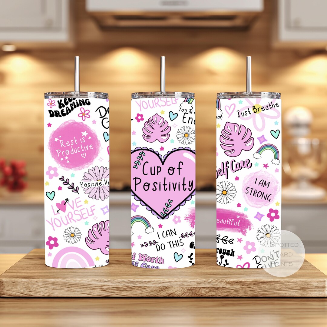 Cup of Positivity Tumbler 20oz | Skinny Stainless Steel Cup | Positive ...