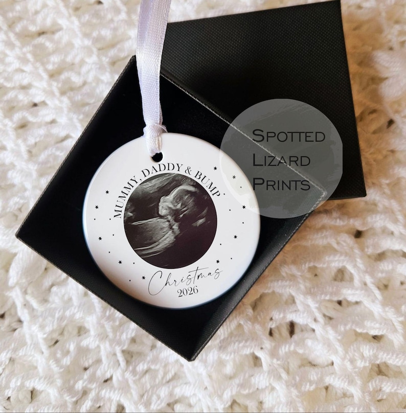 Personalised Bump First Christmas Bauble, Scan Photo Gift, Baby Announcement, Coming Soon, First Christmas Scan Christmas Ornament 2026