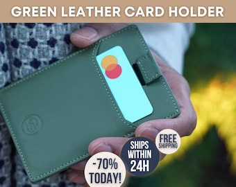 Green Leather Card Holder, RFID Blocking Wallet for Men and Women, Slim Wallet, Credit Card Holder, Rfid Wallet Boho Purse