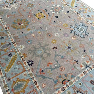 Hand-Knotted Wool Oushak Rug: Grey Turkish Style, 8x10 Luxury Area Rug