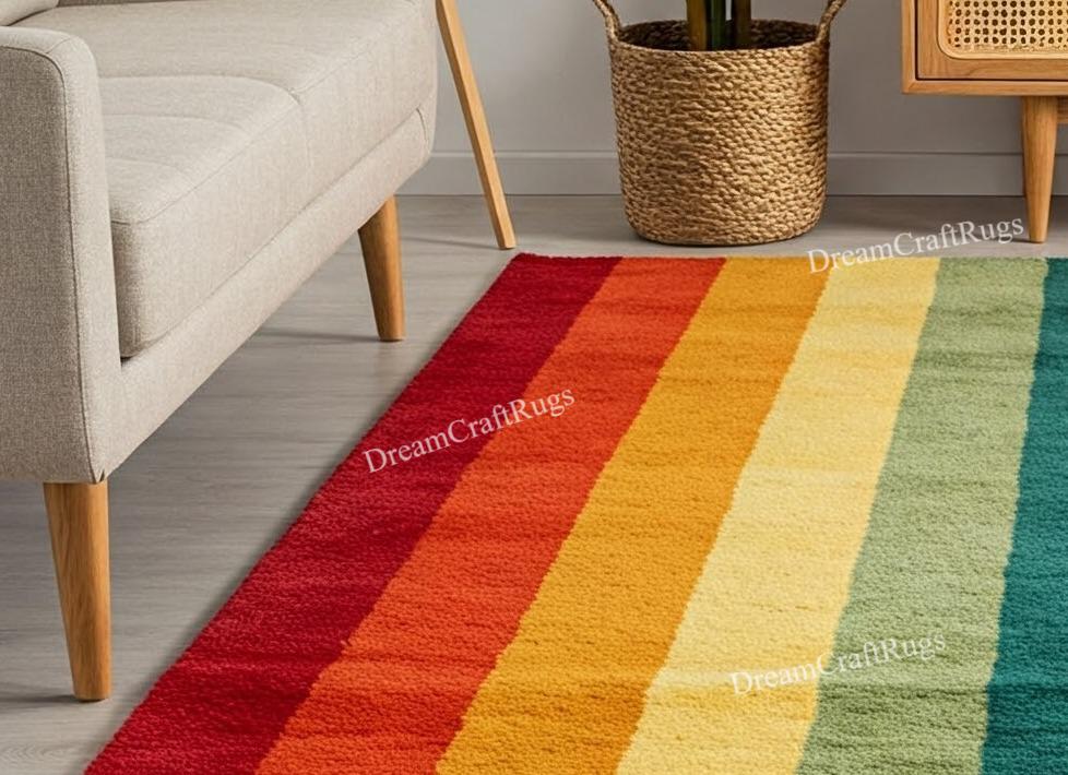 Wool Rainbow Rug Rainbow Striped Wool Rug: Hand-tufted Modern Area Rug - Etsy