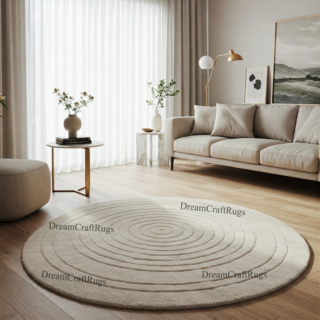Handmade Wool Round Rug: Cream White Minimalist Area Carpet - Etsy UK