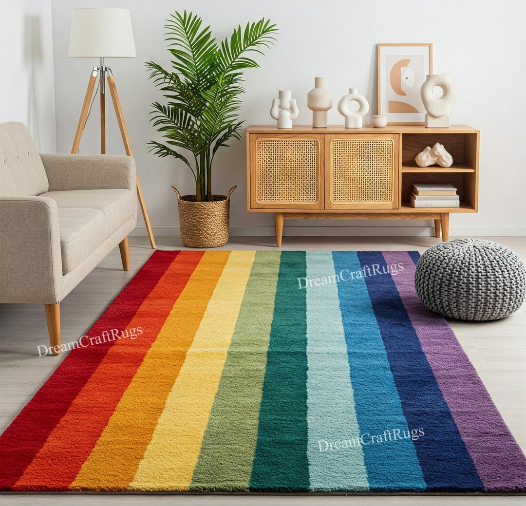 Wool Rainbow Rug Rainbow Striped Wool Rug: Hand-tufted Modern Area Rug - Etsy