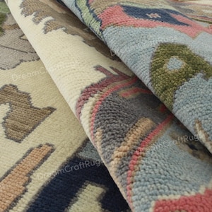 Hand-Knotted Wool Oushak Rug: Multicolored Turkish Style, 8x10