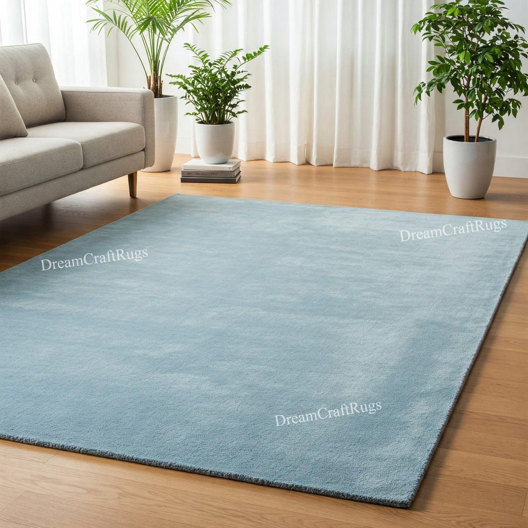 Retro Abstract Hand Tufted Wool Area Rug: Mint Blue Modern Carpet ...