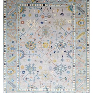 Hand-Knotted Wool Oushak Rug: Grey Turkish Style, 8x10