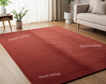 Hand Tufted Teracota Red Color Carpet, 100% Wool Area Rug for Living Room Bedroom Dining Hall, Office - Available in All Sizes, Custom Rug