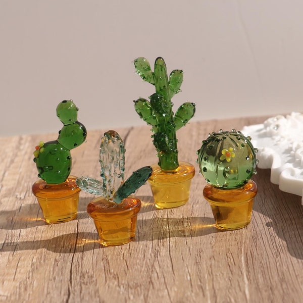 Cactus de vidrio, Plantas en macetas de vidrio hechas a mano, Cactus pequeño, Decoración del hogar de adorno de plantas, Mini suculenta de vidrio, Arte de vidrio, Decoración de plantas de cactus