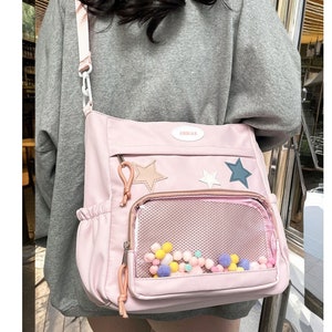Cute Transparent Messenger Bag, Ita Bag With Clear Windows, Cute Ita Transparent Bag, Ita Pin Bag, Ita Crossbody Bag, Gift For Her