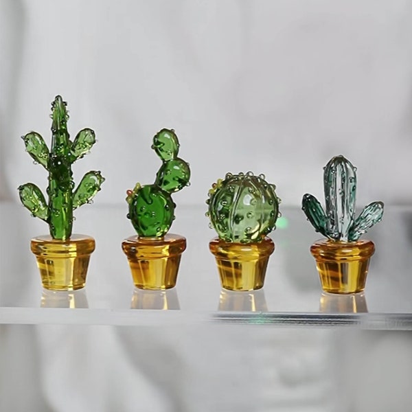 Glass Cactus,  Handmade Glass Potted Plants, Small Cactus, Plant Ornament Home Decor, Mini Glass Succulent, Glass Art, Cactus Plant Decor