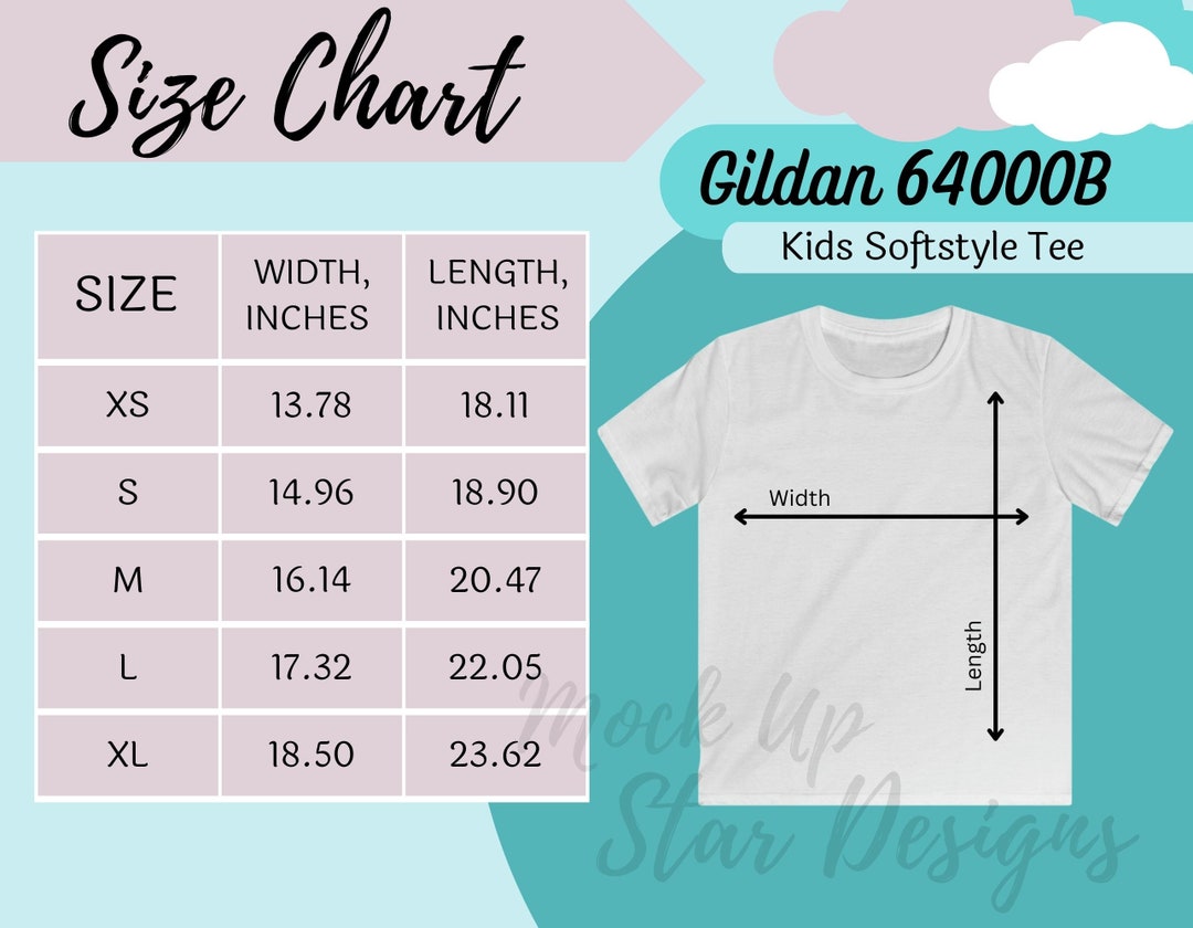 Gildan 64000B Size Chart Gildan Kids 64000B Size Chart - Etsy