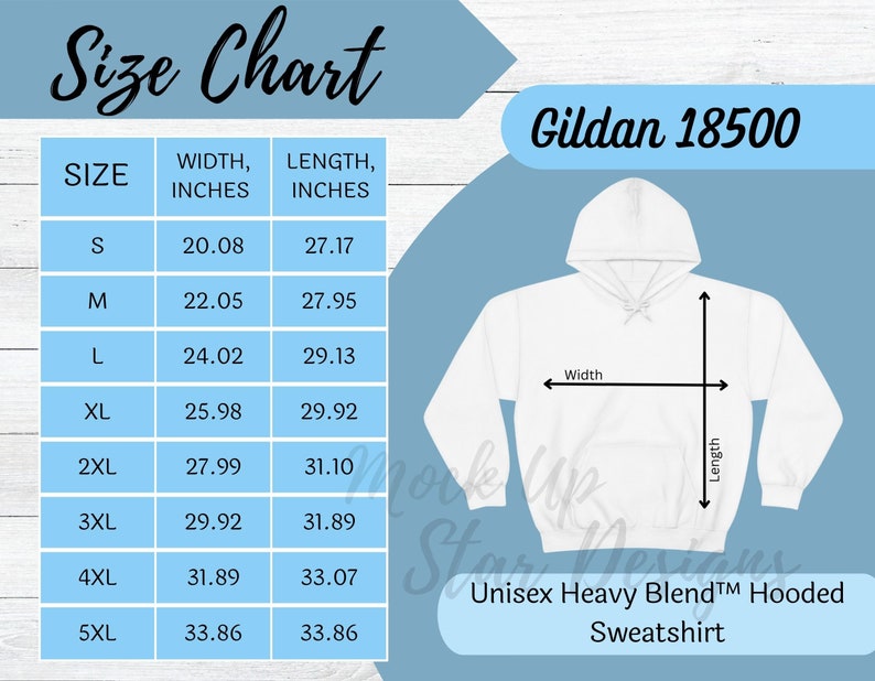 Gildan 18500 Size Chart Gildan Hoodie Size Chart Gildan - Etsy